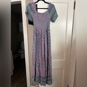 Angie Blue and Pink Patterned Maxi Dress